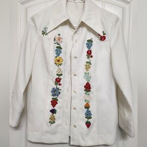 Vintage Handmade Floral Embroidered White Blouse